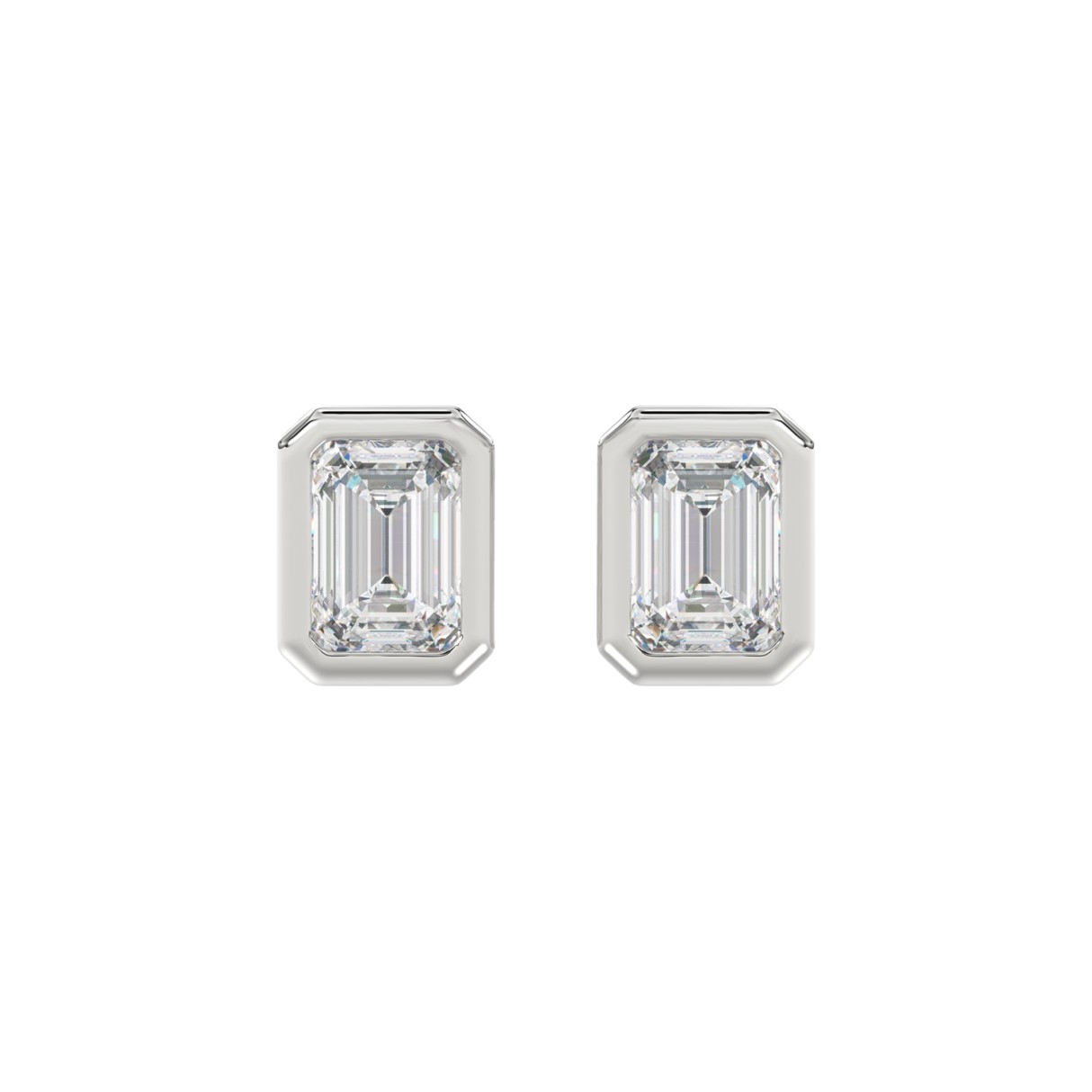 LADIES SOLITAIRE EARRINGS 3CT EMERALD DIAMOND 14K WHITE GOLD 1 LADIES SOLITAIRE EARRINGS 3CT EMERALD DIAMOND 14K WHITE GOLD - Image 1