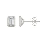 LADIES SOLITAIRE EARRINGS 3CT EMERALD DIAMOND 14K WHITE GOLD - Image 2