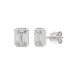 LADIES SOLITAIRE EARRINGS 3CT EMERALD DIAMOND 14K WHITE GOLD - Image 3