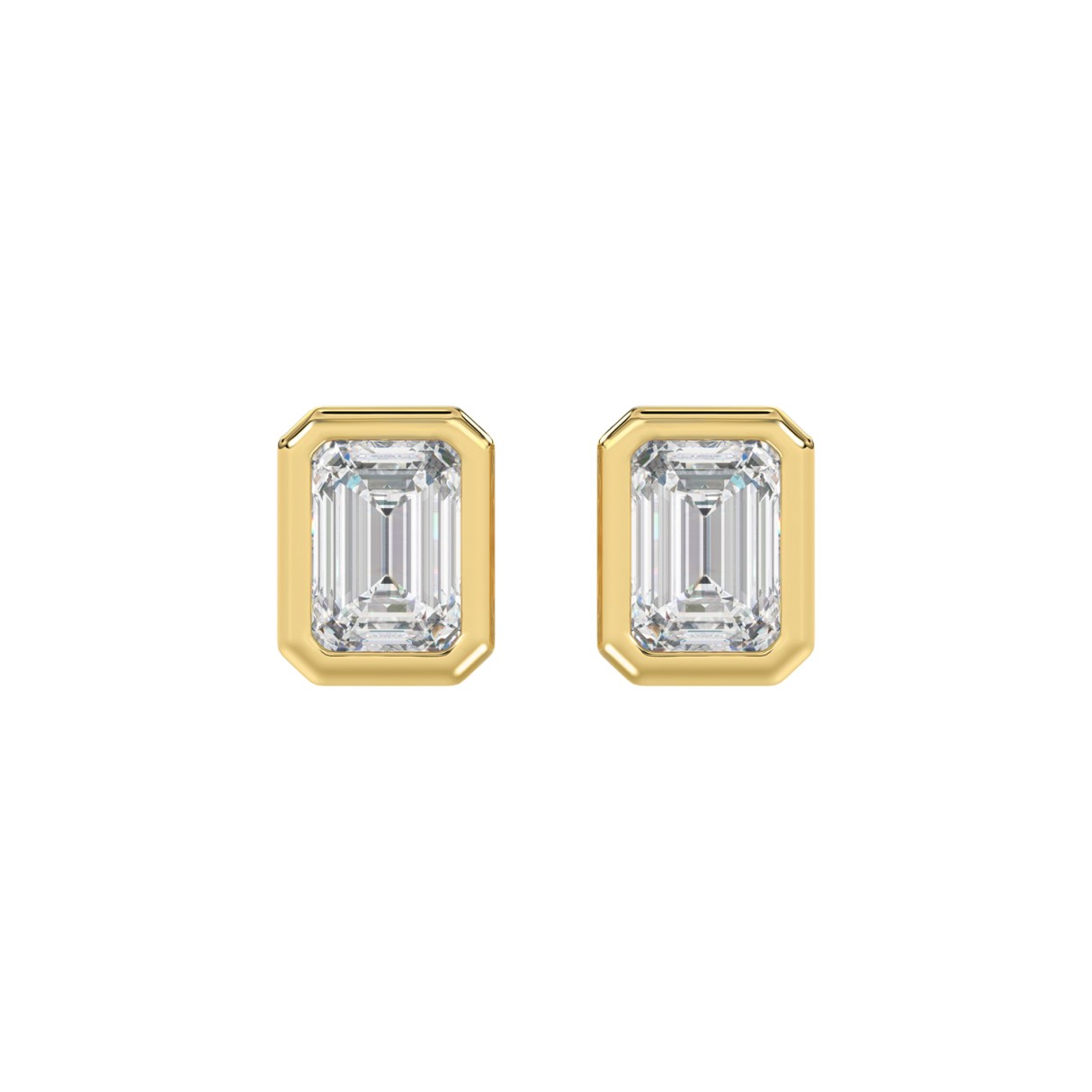 LADIES SOLITAIRE EARRINGS 3CT EMERALD DIAMOND 14K YELLOW GOLD 1 LADIES SOLITAIRE EARRINGS 3CT EMERALD DIAMOND 14K YELLOW GOLD - Image 1
