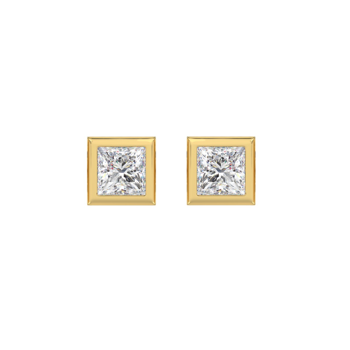 LADIES SOLITAIRE EARRINGS 2CT PRINCESS DIAMOND 14K YELLOW GOLD 1 LADIES SOLITAIRE EARRINGS 2CT PRINCESS DIAMOND 14K YELLOW GOLD - Image 1