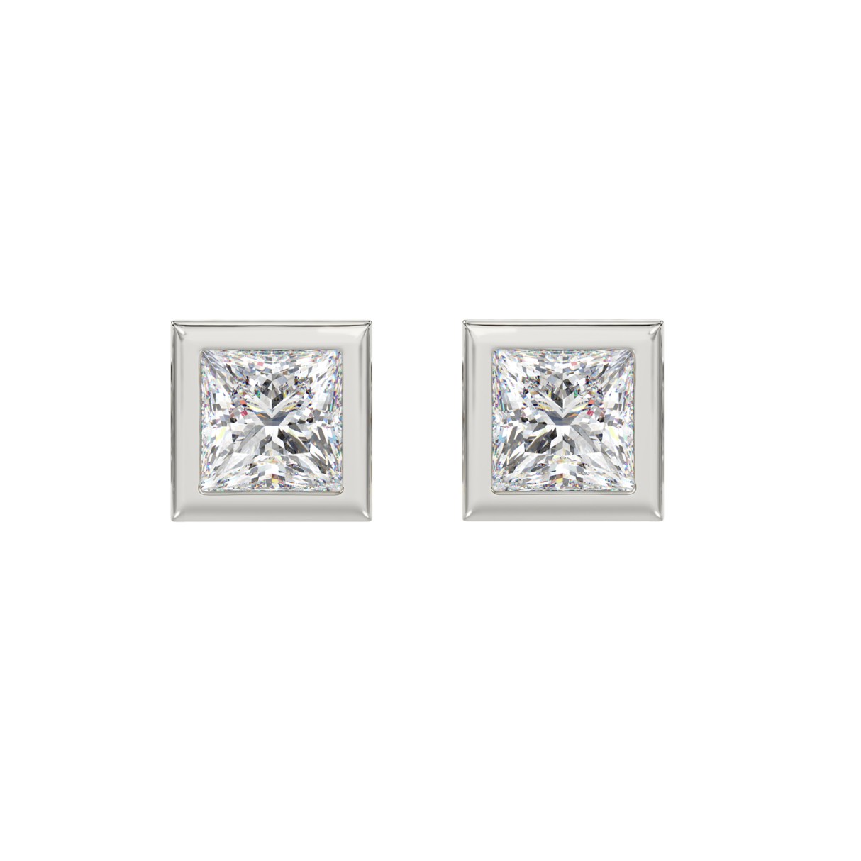 LADIES SOLITAIRE EARRINGS 3CT PRINCESS DIAMOND 14K WHITE GOLD 1 LADIES SOLITAIRE EARRINGS 3CT PRINCESS DIAMOND 14K WHITE GOLD - Image 1
