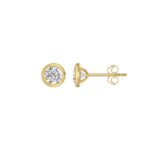 LADIES SOLITAIRE EARRINGS 1CT ROUND DIAMOND 14K YELLOW GOLD - Image 2