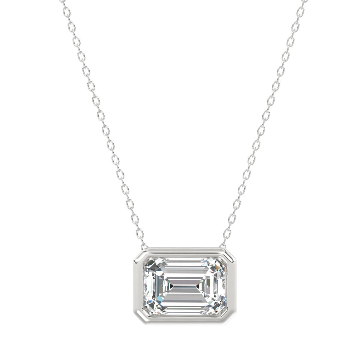 LADIES SOLITAIRE PENDANT 1CT EMERALD DIAMOND 14K WHITE GOLD WITH CHAIN 1 LADIES SOLITAIRE PENDANT 1CT EMERALD DIAMOND 14K WHITE GOLD WITH CHAIN - Image 1