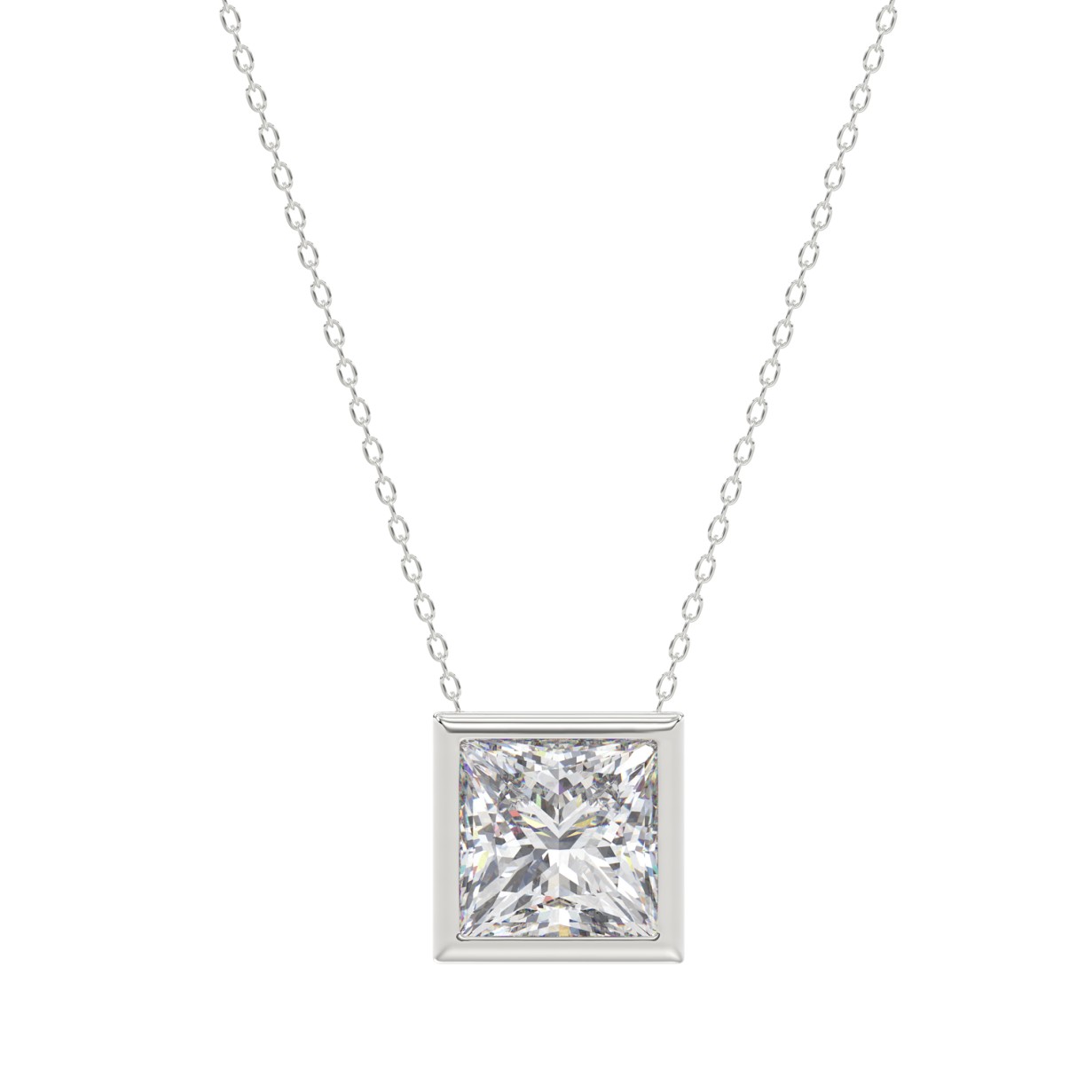LADIES SOLITAIRE PENDANT 2CT PRINCESS DIAMOND 14K WHITE GOLD 1 LADIES SOLITAIRE PENDANT 2CT PRINCESS DIAMOND 14K WHITE GOLD - Image 1