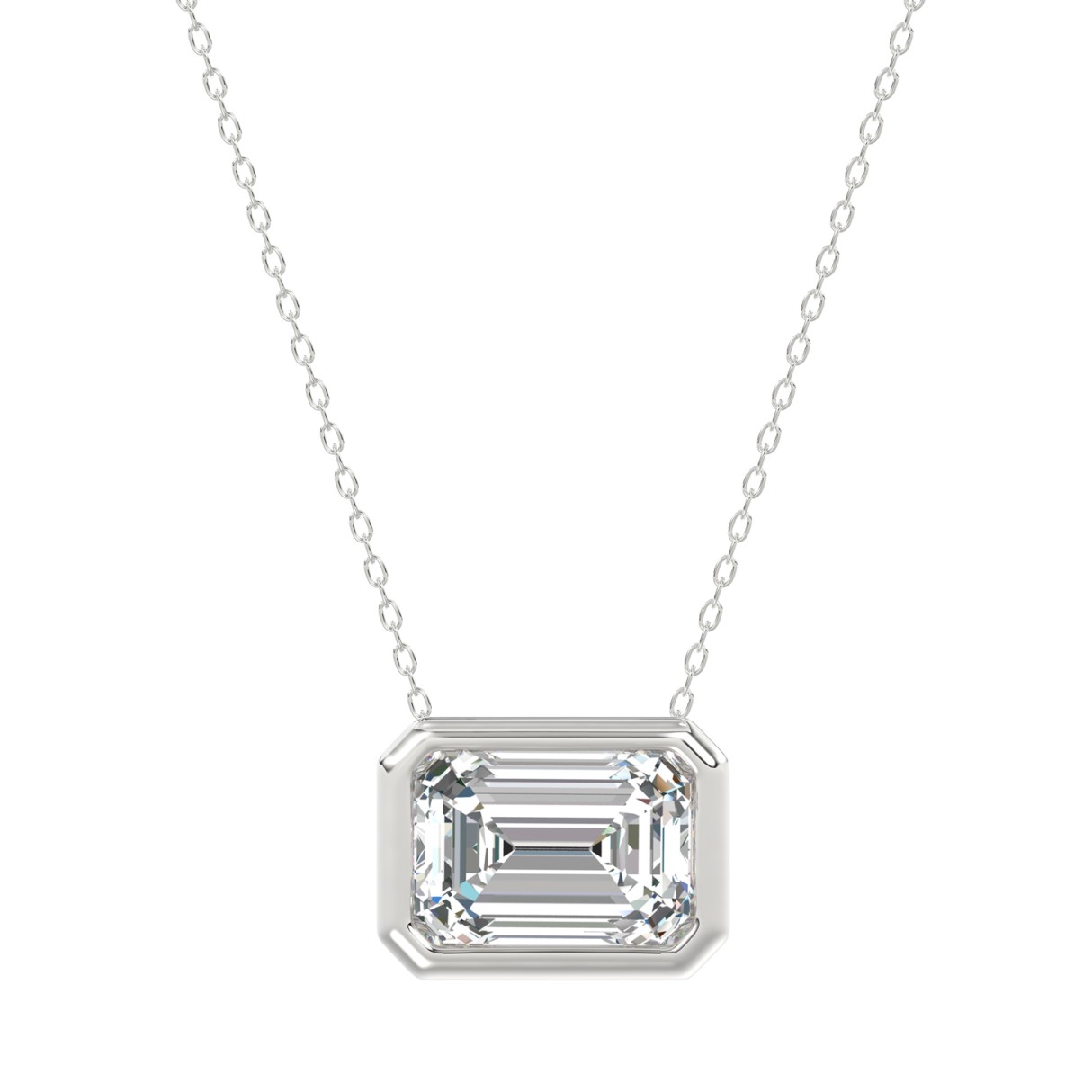 LADIES SOLITAIRE PENDANT 2CT EMERALD DIAMOND 14K WHITE GOLD 1 LADIES SOLITAIRE PENDANT 2CT EMERALD DIAMOND 14K WHITE GOLD - Image 1