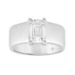 LADIES RING 2CT EMERALD DIAMOND 14K WHITE GOLD