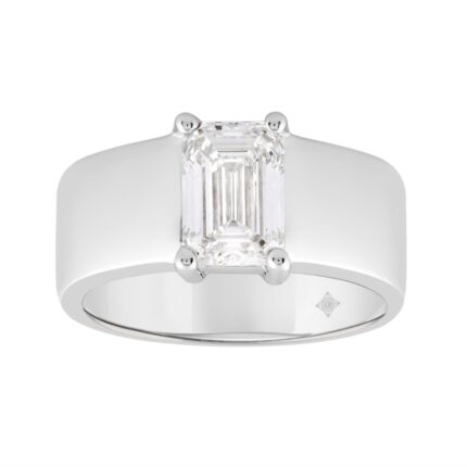 LADIES RING 2CT EMERALD DIAMOND 14K WHITE GOLD