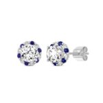 14K WHITE GOLD 2 5/8CT ROUND/ ROUND BLUE SAPPHIRE DIAMOND LADIES EARRING (CENTER STONE ROUND DIAMOND 2CT) - Image 3