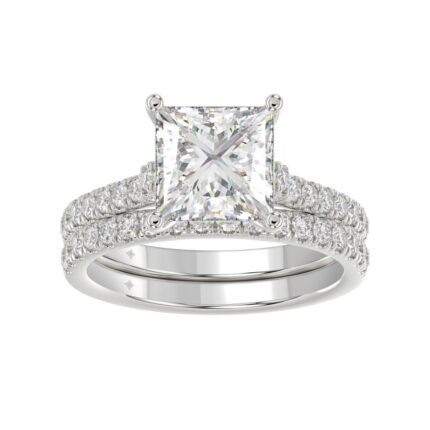 LADIES BRIDAL SET 3 1/2CT ROUND/PRINCESS DIAMOND 14K WHITE GOLD (CENTER STONE PRINCESS DIAMOND 3CT )