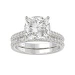 LADIES BRIDAL SET 3 1/2CT ROUND/CUSHION DIAMOND 14K WHITE GOLD (CENTER STONE CUSHION DIAMOND 4CT )