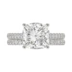 LADIES BRIDAL SET 3 1/2CT ROUND/CUSHION DIAMOND 14K WHITE GOLD (CENTER STONE CUSHION DIAMOND 4CT ) - Image 5