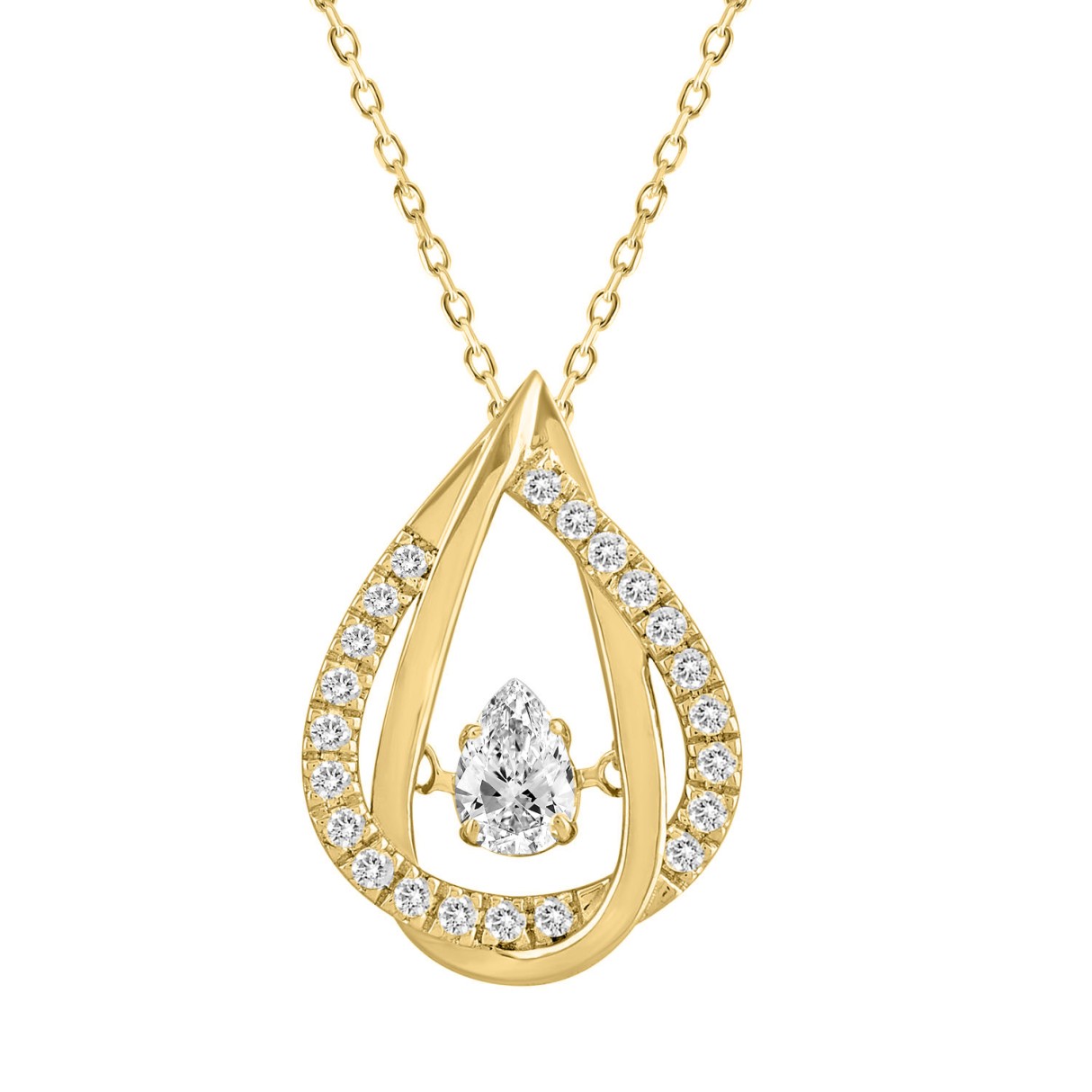 14K YELLOW GOLD 3/4CT ROUND/PEAR DIAMOND LADIES PENDANT WITH CHAIN (CENTER STONE PEAR DIAMOND 1/2CT) 1 14K YELLOW GOLD 3/4CT ROUND/PEAR DIAMOND LADIES PENDANT WITH CHAIN (CENTER STONE PEAR DIAMOND 1/2CT) - Image 1