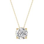 LADIES SOLITAIRE PENDANT WITH UNDER-PASS CHAIN 3CT ROUND DIAMOND 14K YELLOW GOLD