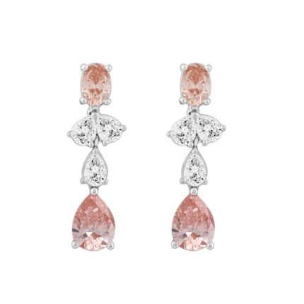 14K WHITE GOLD 3 1/2CT OVAL/PEAR DIAMOND LADIES EARRINGS (PINK PEAR DIAMOND)