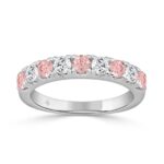 14K White Gold 1.00 CT Round Pink & White Diamond Alternating Band Ring
