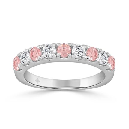 14K White Gold 1.00 CT Round Pink & White Diamond Alternating Band Ring