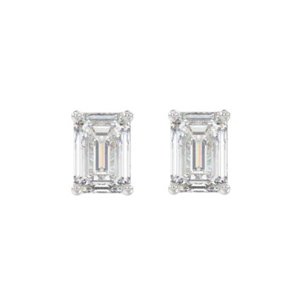 LADIES SOLITAIRE EARRINGS 4.00CT EMERALD DIAMOND 14K WHITE GOLD