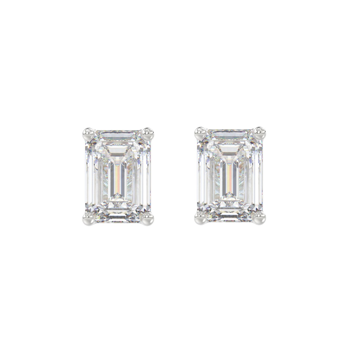 LADIES SOLITAIRE EARRINGS 4.00CT EMERALD DIAMOND 14K WHITE GOLD 1 LADIES SOLITAIRE EARRINGS 4.00CT EMERALD DIAMOND 14K WHITE GOLD - Image 1