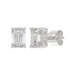 LADIES SOLITAIRE EARRINGS 4.00CT EMERALD DIAMOND 14K WHITE GOLD - Image 3