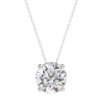 LADIES SOLITAIRE PENDANT WITH CHAIN 4CT ROUND DIAMOND 14K WHITE GOLD