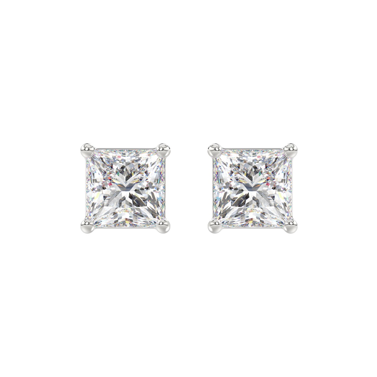 LADIES SOLITAIRE EARRINGS 4CT PRINCESS DIAMOND 14K WHITE GOLD 1 LADIES SOLITAIRE EARRINGS 4CT PRINCESS DIAMOND 14K WHITE GOLD - Image 1