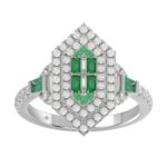 14K WHITE GOLD 1 1/6CT ROUND/BAGUETTE/EMERALD DIAMOND LADIES RING (GREEN EMERALD BAGUETTE DIAMOND 1/6CT) - Image 4