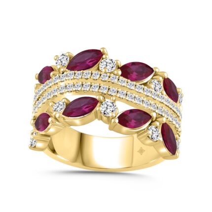 14K YELLOW GOLD 2.00CT ROUND/MARQUISE DIAMOND LADIES RING (RUBY DIAMOND 1 1/2CT)