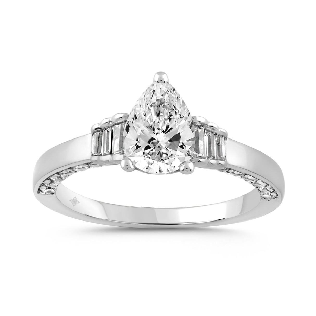 LADIES RING 2.00CT ROUND/BAGUETTE/PEAR DIAMOND 14K WHITE GOLD (CENTER STONE PEAR DIAMOND 1 1/2CT) 1 LADIES RING 2.00CT ROUND/BAGUETTE/PEAR DIAMOND 14K WHITE GOLD (CENTER STONE PEAR DIAMOND 1 1/2CT) - Image 1