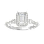 LADIES RING 3.50CT ROUND/MARQUISE/EMERALD DIAMOND 14K WHITE GOLD (CENTER STONE EMERALD DIAMOND 3.00CT)