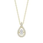 LADIES DANCING DIAMOND PENDANT WITH CHAIN 3/4CT ROUND DIAMOND 14K YELLOW GOLD (CENTER STONE PEAR DIAMOND 1/2CT)