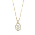 LADIES DANCING DIAMOND PENDANT WITH CHAIN 3/4CT ROUND DIAMOND 14K YELLOW GOLD (CENTER STONE PEAR DIAMOND 1/2CT)