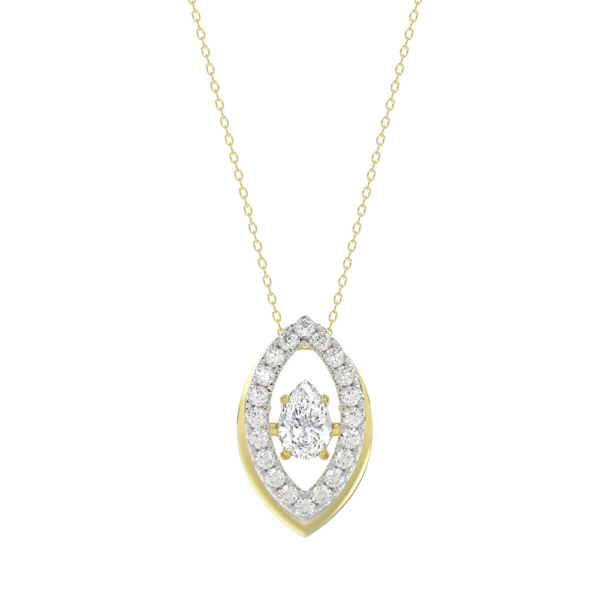 LADIES DANCING DIAMOND PENDANT WITH CHAIN 3/4CT ROUND/PEAR DIAMOND 14K YELLOW GOLD (CENTER STONE PEAR DIAMOND 1/2CT) 1 LADIES DANCING DIAMOND PENDANT WITH CHAIN 3/4CT ROUND/PEAR DIAMOND 14K YELLOW GOLD (CENTER STONE PEAR DIAMOND 1/2CT) - Image 1