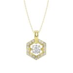LADIES DANCING DIAMOND PENDANT WITH CHAIN 1/2CT ROUND DIAMOND 14K YELLOW GOLD (CENTER STONE ROUND DIAMOND 1/3CT)