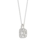 LADIES DANCING DIAMOND PENDANT WITH CHAIN 3/4CT ROUND/EMERALD DIAMOND 14K WHITE GOLD (CENTER STONE EMERALD DIAMOND 1/2CT) - Image 3