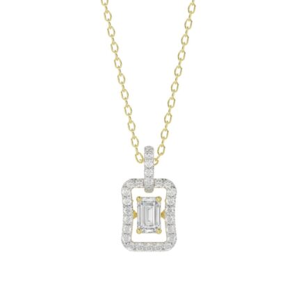 LADIES DANCING DIAMOND PENDANT WITH CHAIN 3/4CT ROUND/EMERALD DIAMOND 14K YELLOW GOLD (CENTER STONE EMERALD DIAMOND 1/2CT)
