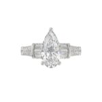 LADIES RING 2.75CT ROUND DIAMOND PEAR DIAMOND BAGUETTE DIAMOND WHITE PLATINUM (CENTER STONE PEAR DIAMOND 2CT) - Image 4