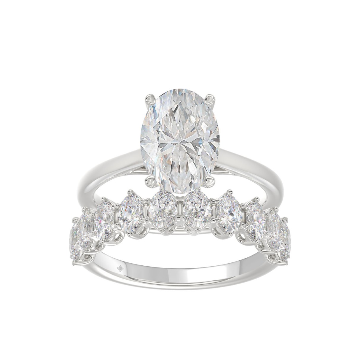 LADIES BRIDAL SET 4 1/2CT ROUND/OVAL DIAMOND 14K WHITE GOLD (CENTER STONE OVAL DIAMOND 3.00CT) 1 LADIES BRIDAL SET 4 1/2CT ROUND/OVAL DIAMOND 14K WHITE GOLD (CENTER STONE OVAL DIAMOND 3.00CT) - Image 1