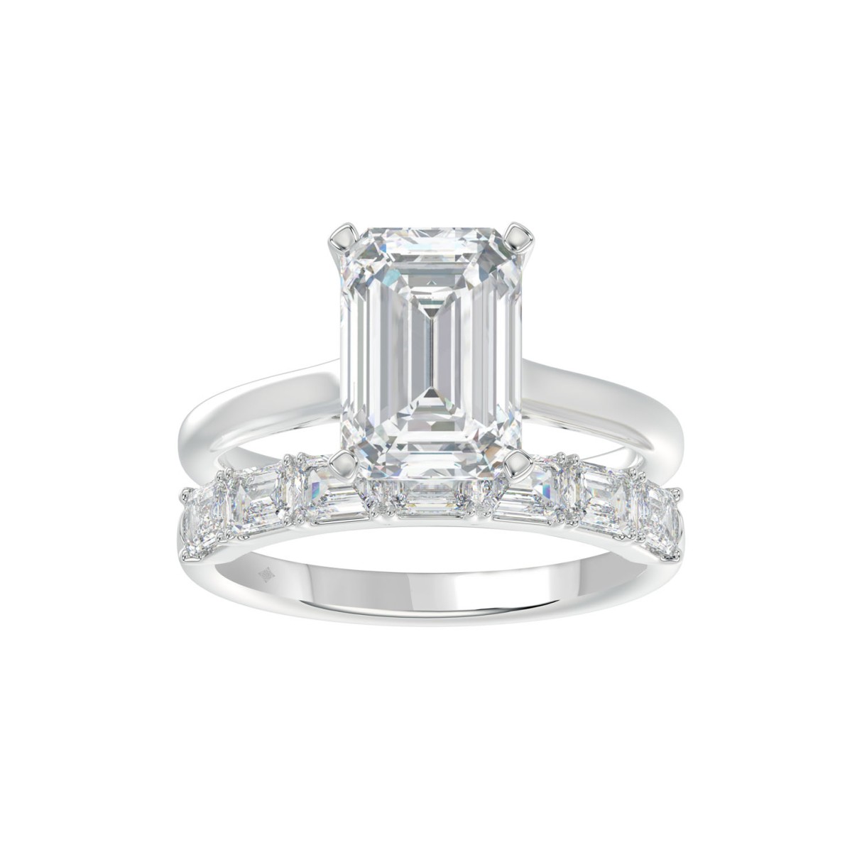 LADIES BRIDAL SET 3 7/8CT ROUND/EMERALD DIAMOND 14K WHITE GOLD (CENTER STONE EMERALD DIAMOND (2 1/2CT) 1 LADIES BRIDAL SET 3 7/8CT ROUND/EMERALD DIAMOND 14K WHITE GOLD (CENTER STONE EMERALD DIAMOND (2 1/2CT) - Image 1