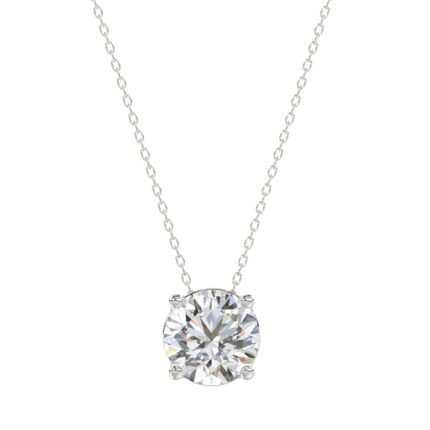 LADIES SOLITAIRE PENDANT WITH UNDER-PASS CHAIN 1 1/2CT ROUND DIAMOND 14K WHITE GOLD