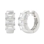 14K WHITE GOLD 3.00CT EMERALD DIAMOND LADIES HOOPS EARRINGS - Image 3