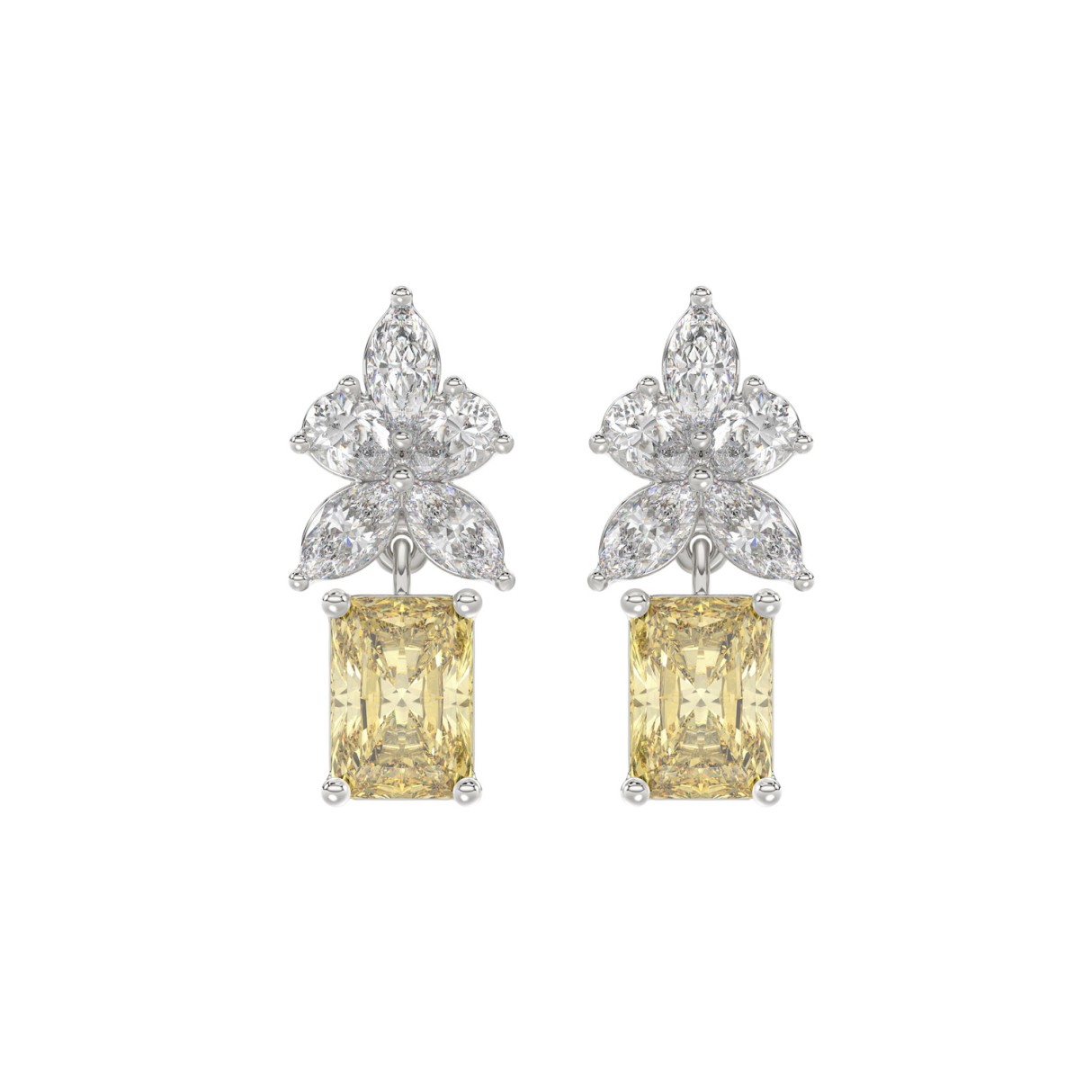 14K WHITE GOLD 3.00CT PEAR/MARQUISE/YELLOW RADIANT DIAMOND LADIES EARRING (CENTER STONE RADIANT DIAMOND 1CT) 1 14K WHITE GOLD 3.00CT PEAR/MARQUISE/YELLOW RADIANT DIAMOND LADIES EARRING (CENTER STONE RADIANT DIAMOND 1CT) - Image 1