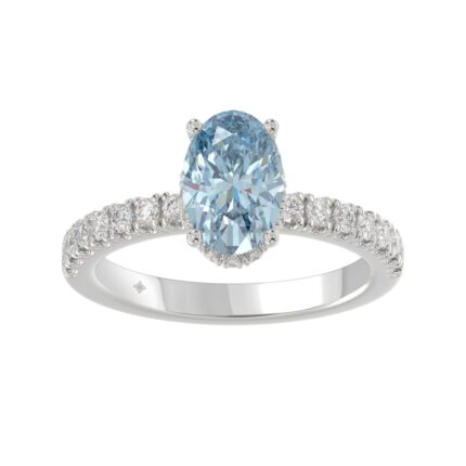 14K WHITE GOLD 2 1/2CT ROUND/OVAL DIAMOND LADIES RING (CENTER STONE BLUE OVAL DIAMOND 2CT)