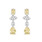 14K WHITE GOLD 3 1/2CT OVAL/PEAR DIAMOND LADIES EARRINGS (YELLOW PEAR DIAMOND 3/4CT/YELLOW OVAL DIAMOND 1/2CT)