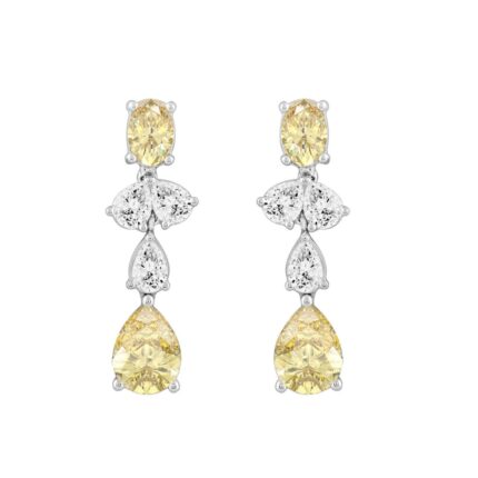 14K WHITE GOLD 3 1/2CT OVAL/PEAR DIAMOND LADIES EARRINGS (YELLOW PEAR DIAMOND 3/4CT/YELLOW OVAL DIAMOND 1/2CT)