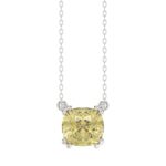 14K WHITE GOLD 1.00CT CUSHION YELLOW DIAMOND LADIES PENDANT