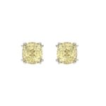 14K WHITE GOLD 2.00CT CUSHION YELLOW DIAMOND LADIES EARRINGS