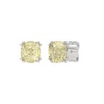 14K WHITE GOLD 2.00CT CUSHION YELLOW DIAMOND LADIES EARRINGS - Image 3
