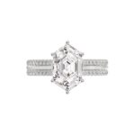 14K WHITE GOLD 3 1/4CT ROUND/HEXAGON DIAMOND LADIES RING (CENTER STONE HEXAGON STEP CUT DIAMOND 3CT - Image 5