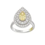 14K WHITE GOLD CRAFTED WITH 18K YELLOW GOLD SHANK  2 1/2CT ROUND/YELLOW PEAR DIAMOND LADIES RING